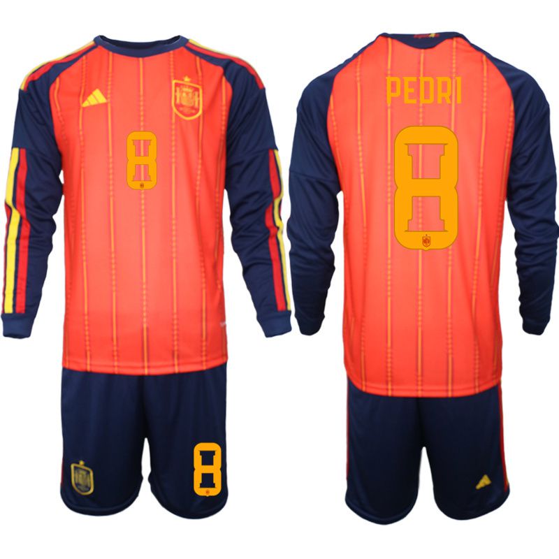 Men 2026 World Cup National Team Spain home red #8 long sleeve Soccer Jersey->spain jersey->Soccer Country Jersey